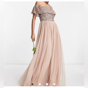 Maya deluxe bridesmaid Bardot maxi sequin and tulle dress muted blush